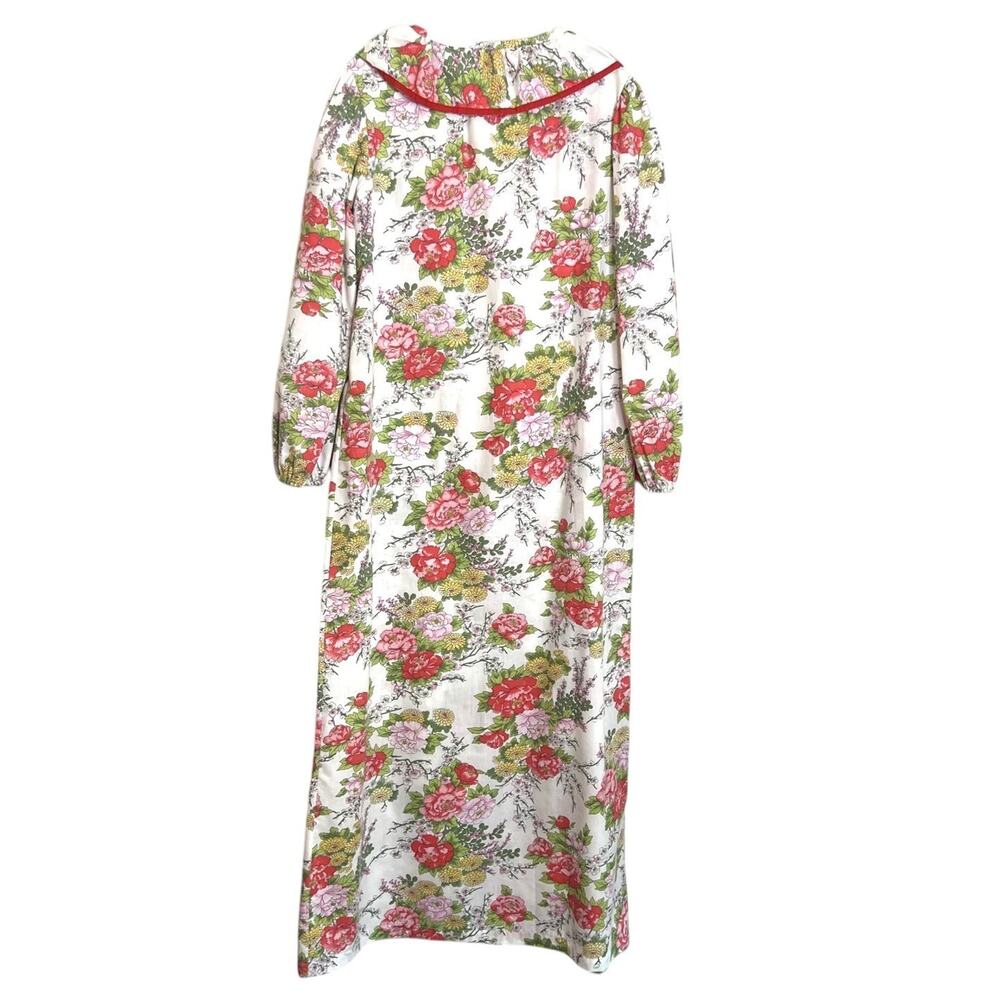 Vintage Handmade Floral Housecoat Size Large Lounge Robe Long Sleeve White Pink - Picture 3 of 4